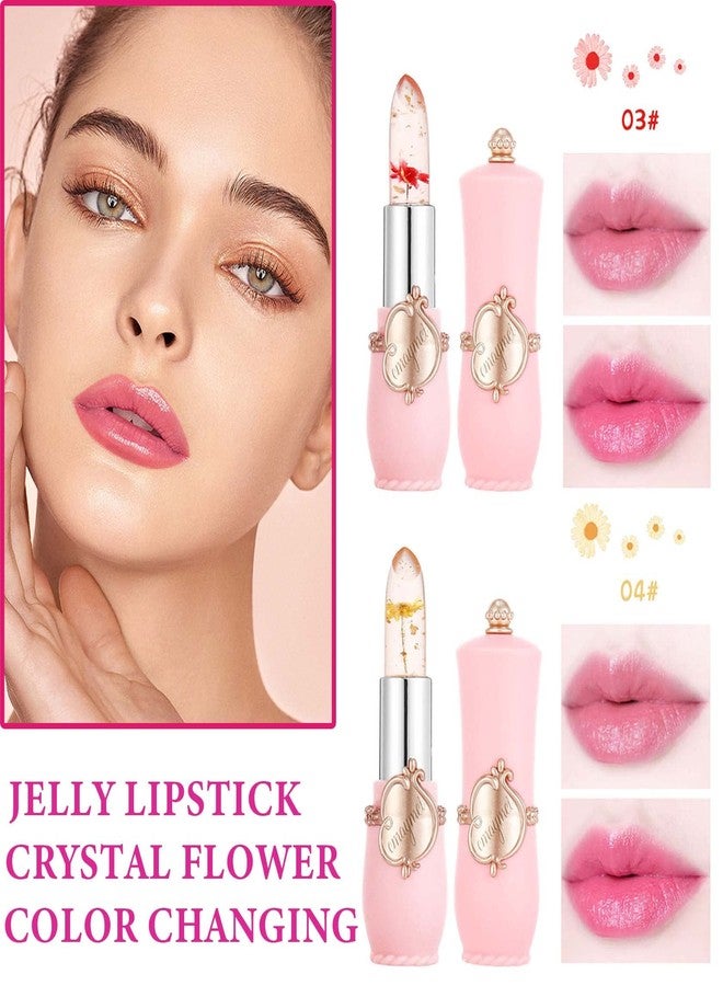 WENJLYJ 2PCS Crystal Flower Jelly Lipstick,Clear Lipstick with Flower Inside Magic PH Temperature Color Changing Lip Stick Tinted Lip Balm,Long Lasting Waterproof Moisturizing Lip Gloss Set(03+04) - Image 2